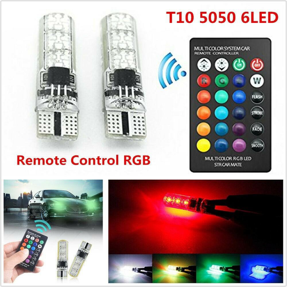 2pcs T10 REMOTE CONTROL 5050 CAR LED BULB 6 SMD MULTICOLOR W5W 501 SIDE LIGHT BULBS ex5 y15zr lc135 saga flx vios axia