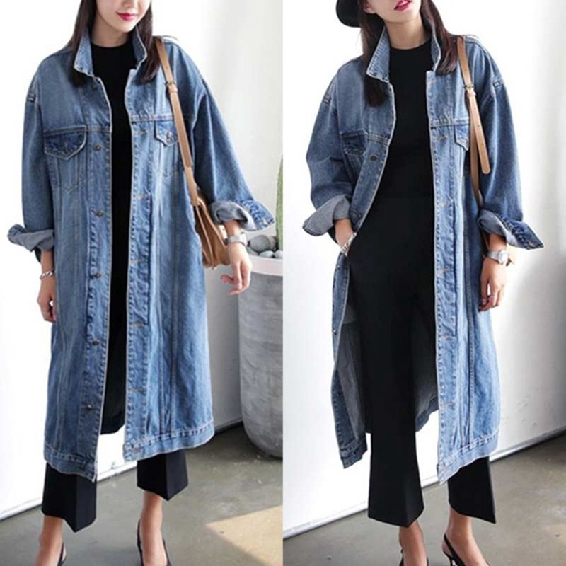 long jeans jacket outfit