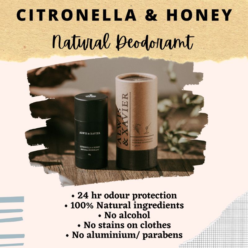 Citronella & Honey 100% Natural Deodorant | Sweet Men Women Unisex | Alwis & Xavier