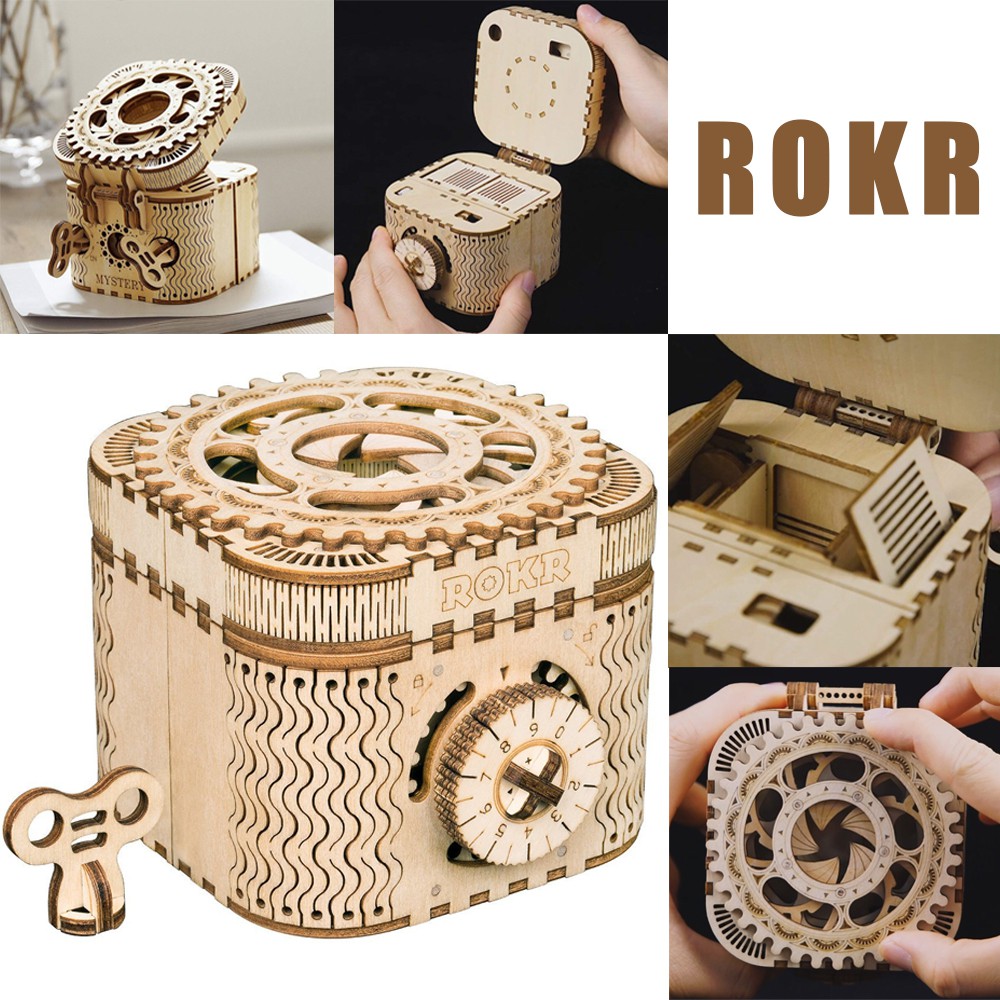 Rokr 3d Wooden Password Treasure Box Diy Miniauture Mechanicial Puzzle Model Shopee Malaysia