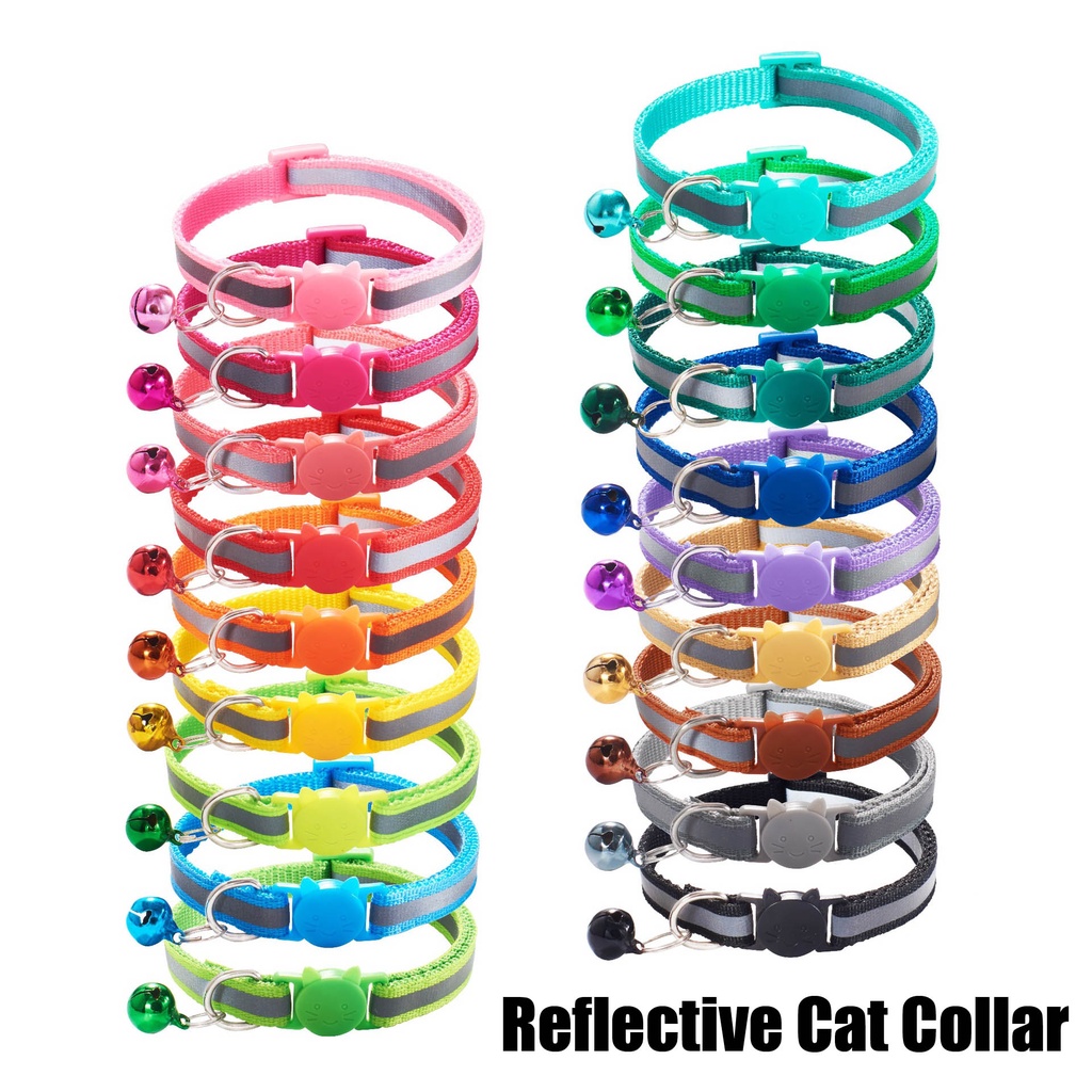 [Safety Buckle] Cat Reflective Collars with Coloful Bell Adjustable Breakaway Safe Lock Necklace Tali Leher Kucing