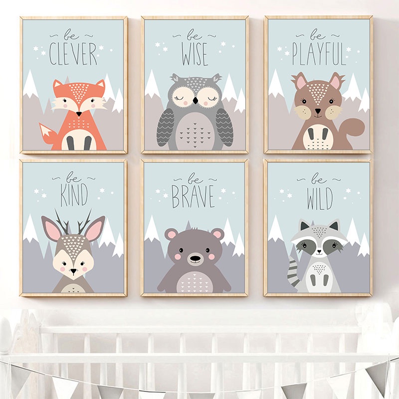 Cute Animals Canvas Art Painting Print Owl Deer Hedgehog Wall Decorative  Posters for Nursery Kids Baby Room Home Decor | Shopee Malaysia
