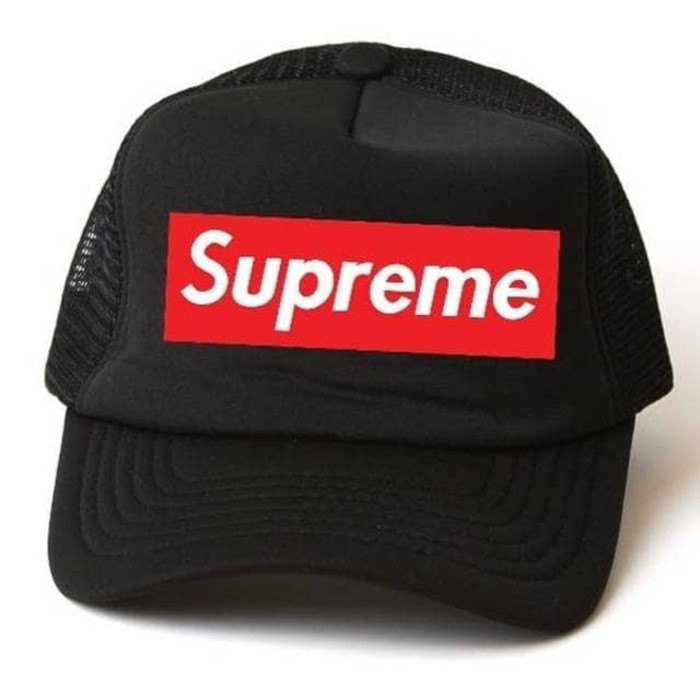 black supreme hat red logo