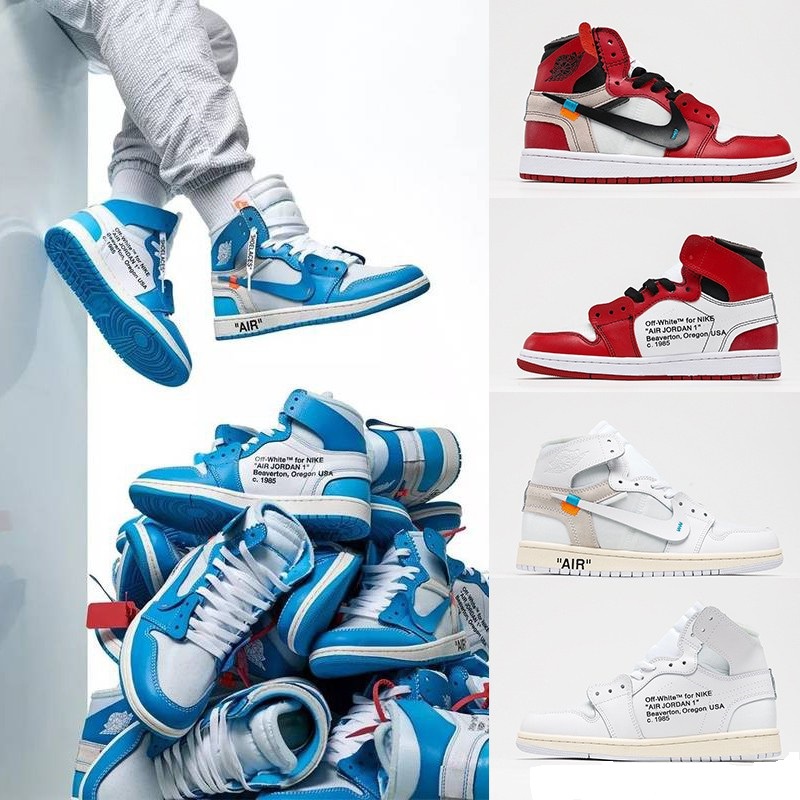 Off White X Air Jordan 1 Retro High Og Unc Aj1 Basketball Shoes Blue Red White Aq0818 148 Shopee Malaysia