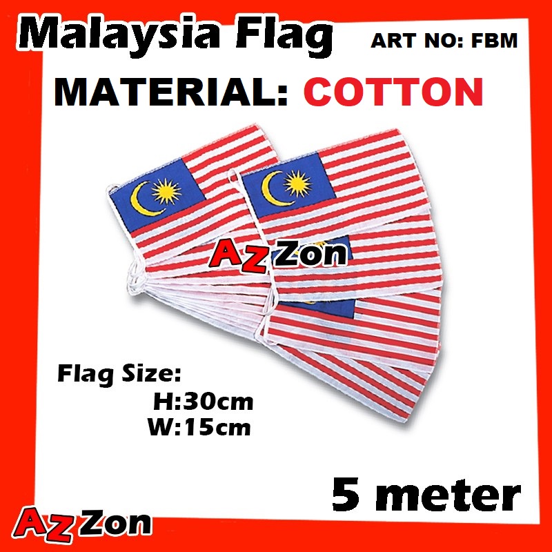 **COTTON** Bunting State Malaysia 5 Meter Malaysia Flag Line Stationery