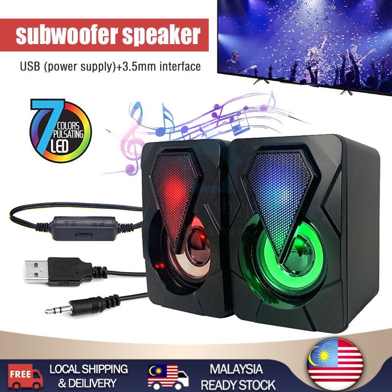 🔥3D USB Computer Speakers Wired RGB LED Loudspeaker Surround Soundbar Speaker Stereo Subwoofer for Laptop Notebook PC 音响