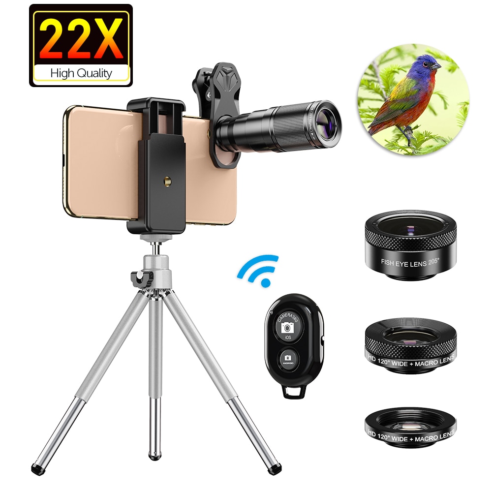 APEXEL HD Phone Camera Lens Kit 4in1 Telephoto Zoom 22X Lens Telescope ...