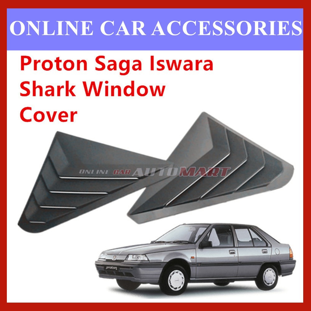 Proton Saga Iswara Black Rear Side Shark Louver Window Cover Triangle Mirror Protector 