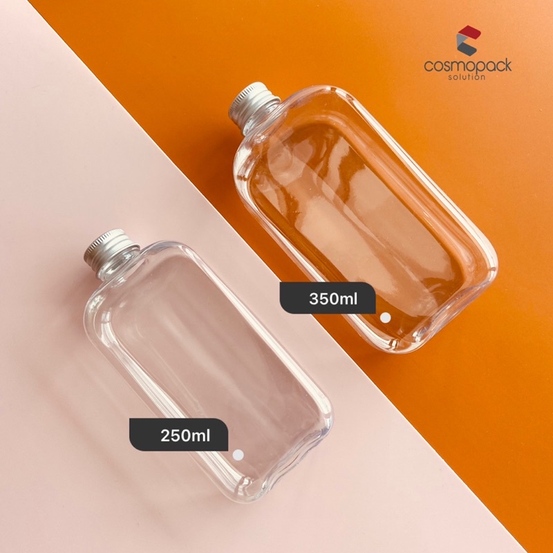 250ml 350ml Flat Square Drink PET Bottle / Botol Kopi Milk Tea / Botol minum Jus Bubble Tea PB20-10041