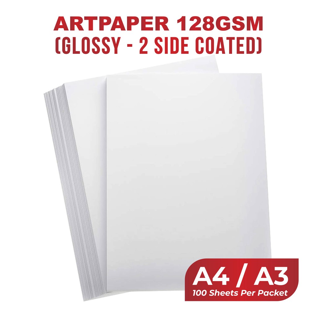 READY STOCK !! A4/A3/12" x 18" Art Paper 128GSM 2 Side Glossy (100pcs