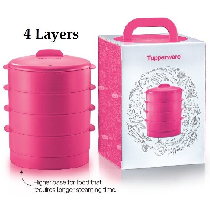 [READY STOCK] ORIGINAL TUPPERWARE Steam It with box 4 tiers layers Pink