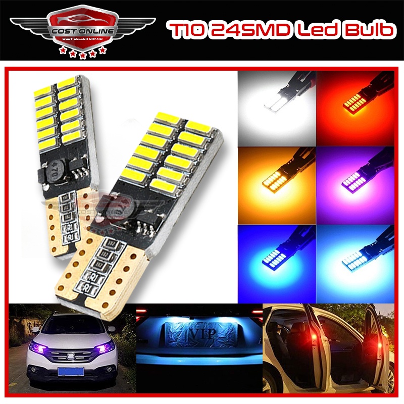 1PCS T10 Led Bulb 194 W5W 24SMD 4014 LED Bulbs Dome Door Number Plate Light Canbus Car Accessories Mentol Lampu Kereta