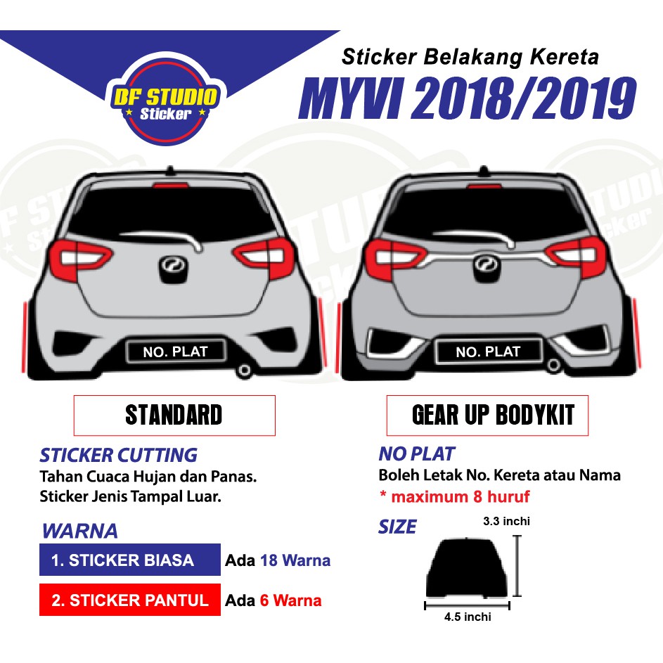 Sticker Belakang Kereta Perodua Myvi 2018 2019 1 Pcs Boleh Tukar Warna Dan No Plate Shopee Malaysia