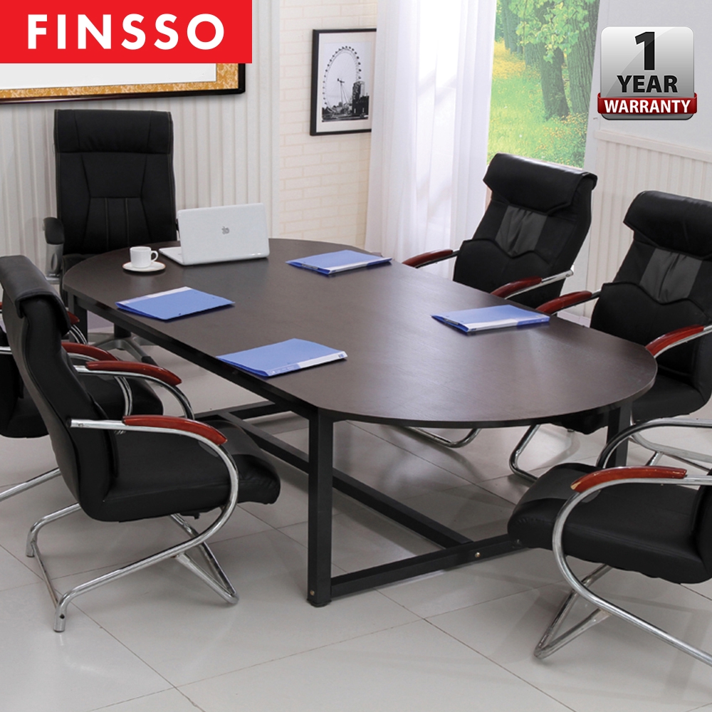 FINSSO: [180cm x 120cm x 73 cm] 6-8 Person Frame Boat Shaped Office Meeting Table Black Frame