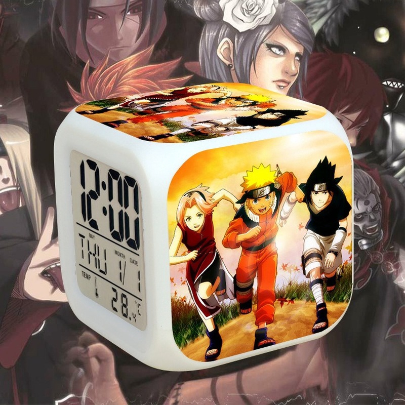 HOT Anime Naruto LED Digital Alarm Clock 7 Colors Change Fashion Calendar+Time