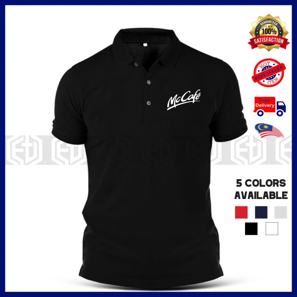 Baju Sulam McCafe Cotton Polo T Shirt T-Shirt Shirts Unisex Uniform Kolar Pakaian Seragam Company Corporate Casual Event
