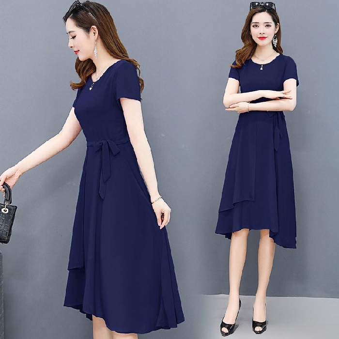 Plus Size M-4XL Elegant Dinner Dress Women Ladies Short Sleeve Red Green Blue Dress A-line Long Dress High-waist
