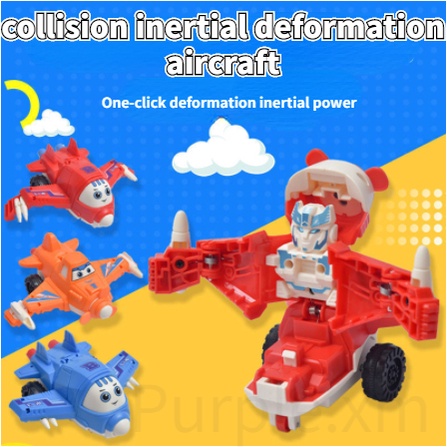 NEWChildren's inertial collision deformation small aircraft toy children's fall-resistant rotating combat robot model