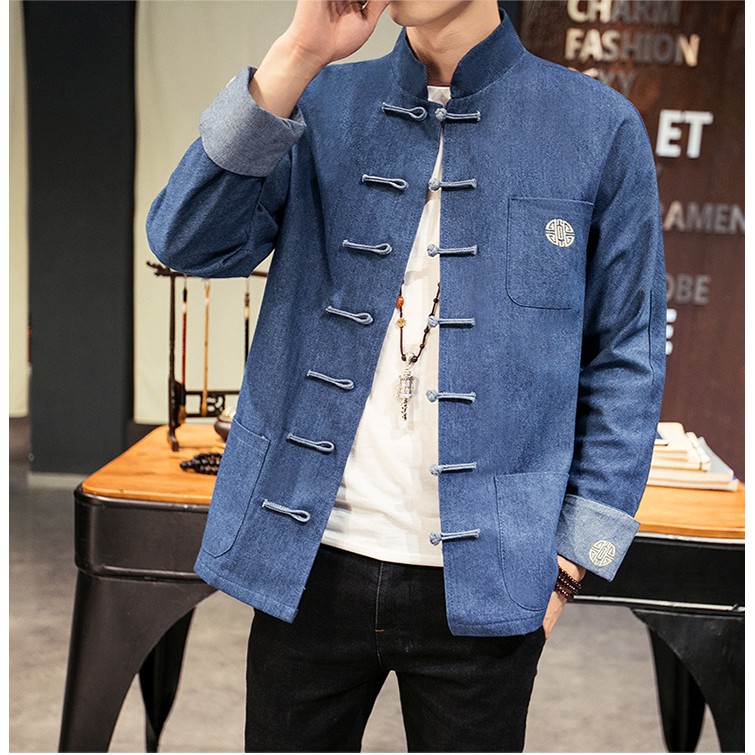 chinese collar denim jacket