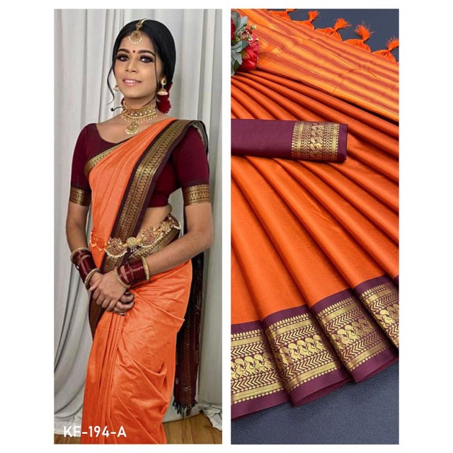 Pure Mercerized Cotton Silk Saree KF-194/Saree Sutera Kapas Mercerized Tulen KF-194