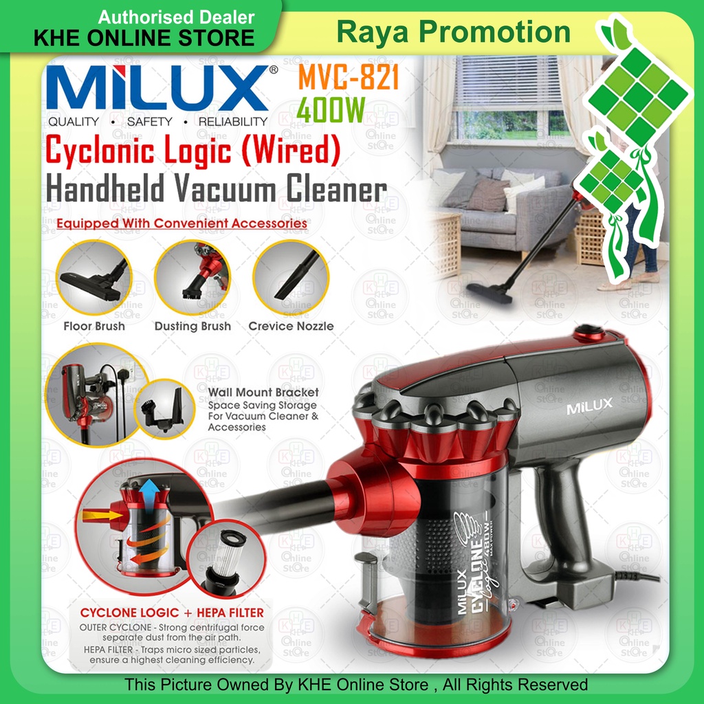 Milux Wired Cyclonic Handheld Vacuum Cleaner MVC-821 600W
