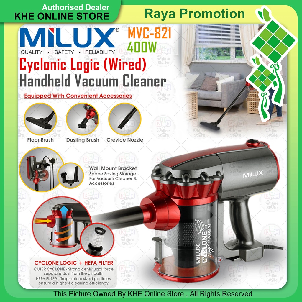 Milux Wired Cyclonic Handheld Vacuum Cleaner MVC821 600W Shopee Malaysia