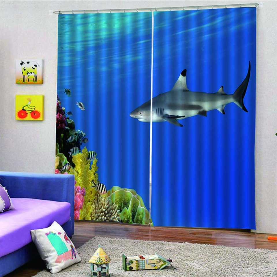 Shark Printed Blackout Curtains For Living Room Bedroom Window