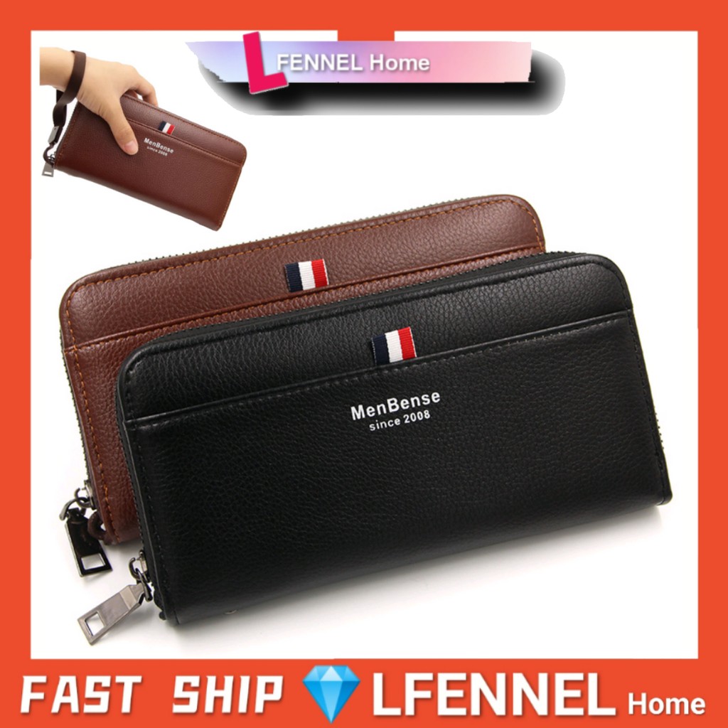 LFENNELLeather Clutch Bag Zipper Handcarry Long Wallet Beg Duit Dompet Panjang Lelaki Kulit Wallet For Men Men's Wallet