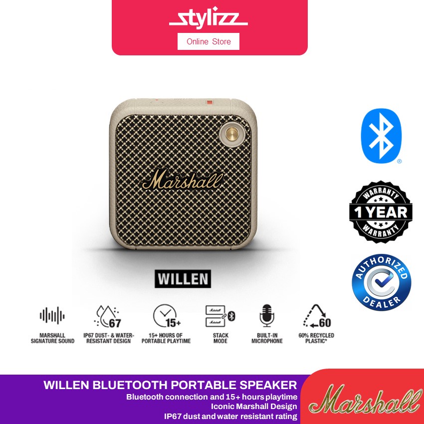 Marshall Willen Portable Bluetooth Speaker | IP67 Dust and Waterproof Wireless Speaker | 15+ Hour Playtime