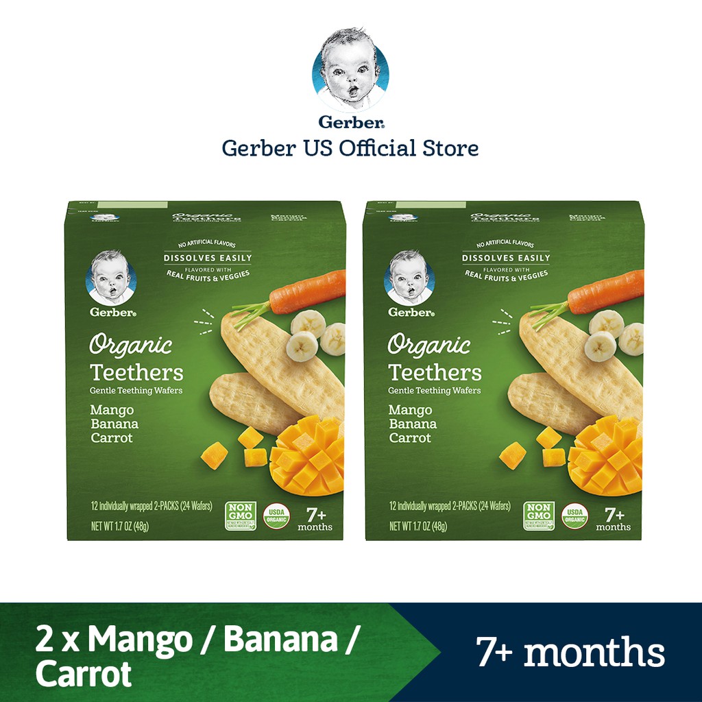 Gerber Organic Teethers Mango/Banana/Carrot 48g Twin Packs Shopee