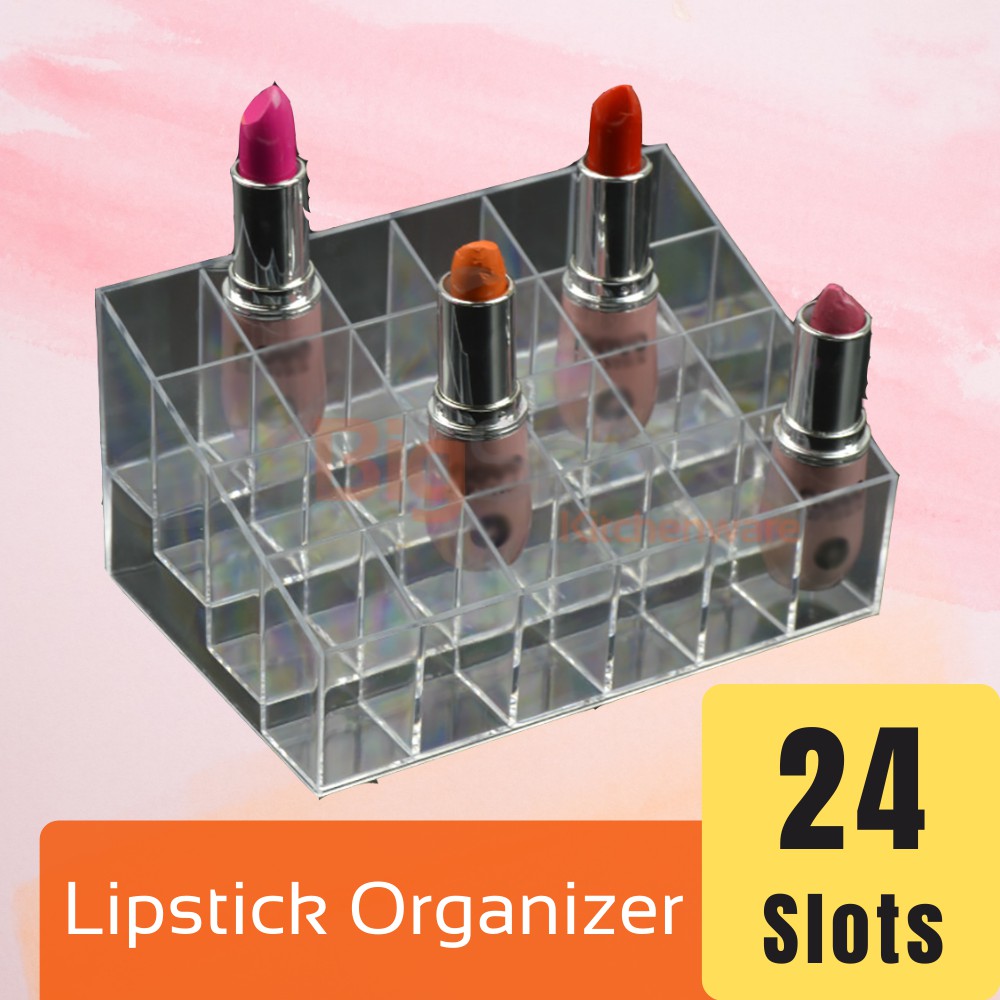24-Slot Clear Acrylic Lipstick Display Holder Stand Cosmetic Organizer Rack