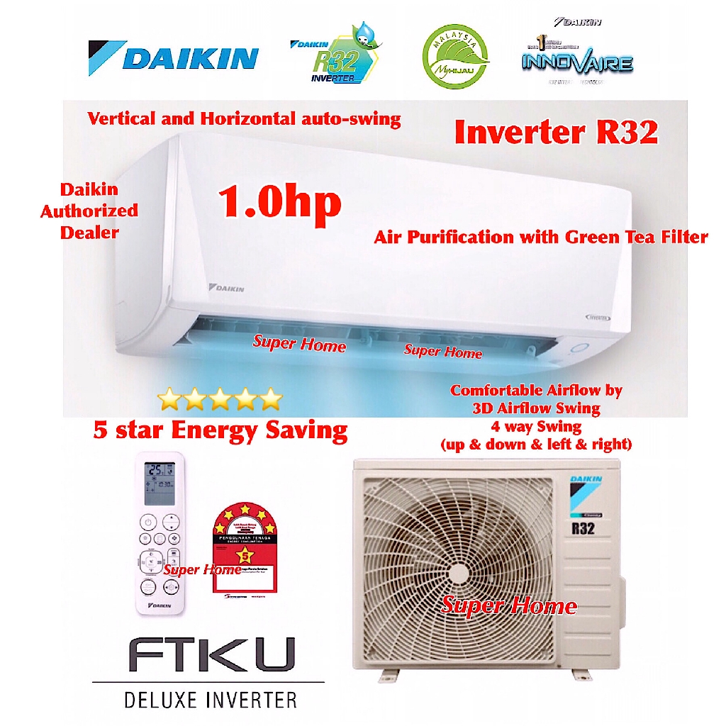 Daikin R32 1 0hp Deluxe Inverter Aircond Ftku28a Rku28f 3wmy Lf Wifi Daikin Smart Control R32 Inverter Aircond Ftku Shopee Malaysia