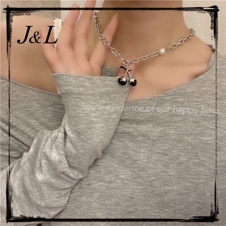 Fashion Women Necklace Jewelry Charm Alloy Titanium Black Cherry Spice Clavicle Chain