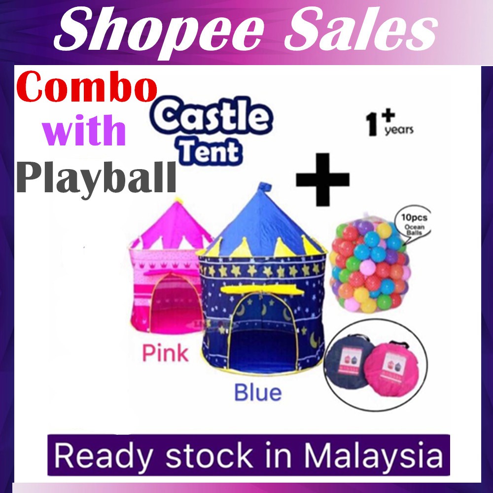 SET WITH 100PCS PLAYBALL** Baby Kids Foldable Castle Tent
