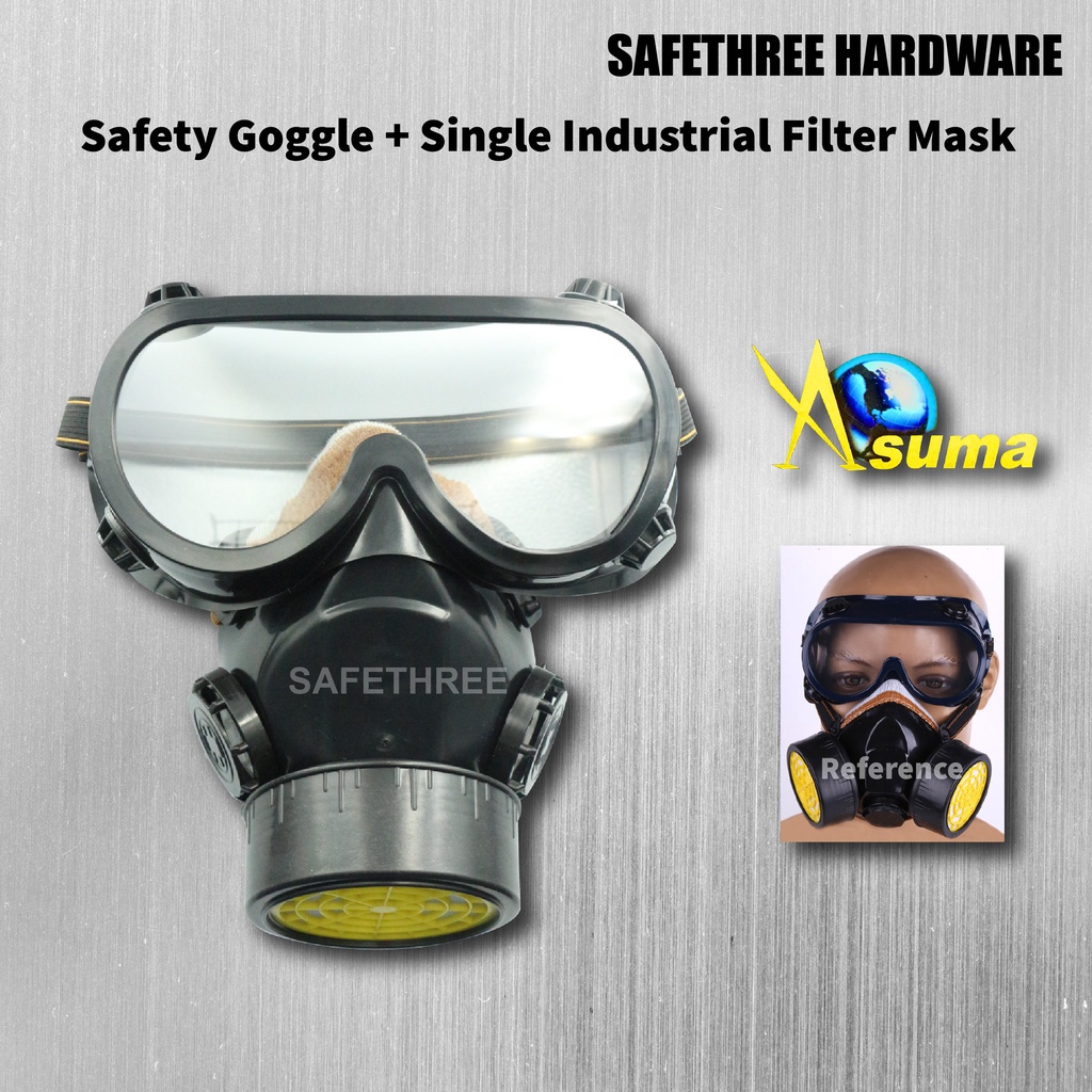 ASUMA Single Industrial Filter Mask & Safety Goggles , Safety Equipment Chemical Respirator, Anti-Dust Paint Spray Mask