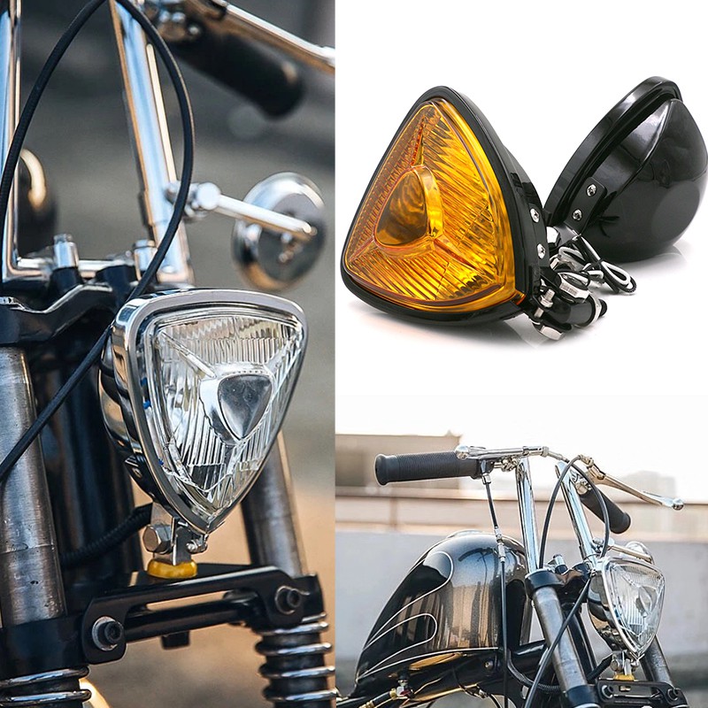 12V Retro Motorcycle Headlamp Triangle HeadLight for Harley Chopper ...