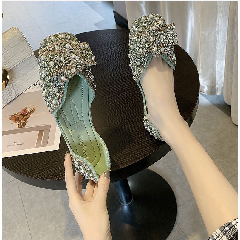 Rhinestone Bag Shoes Single Shoes Flat Shoes Lazy Black Interview Shoes Student Anti-slip Durable Work Shoes Plain Baby Shoes