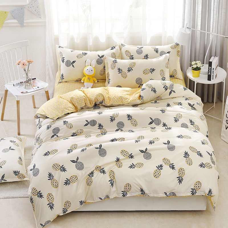 Pineapple Bedding Set Zip Open Quilt Duvet Cover Flatsheet Pillow