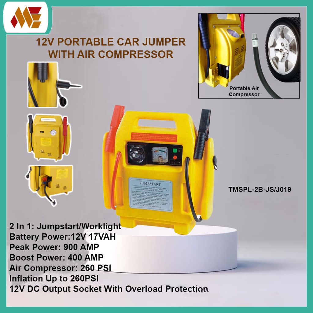12V PORTABLE CAR JUMP STARTER jump start jumpstart AIR COMPRESSOR BATTERY START BOOSTER CHARGER