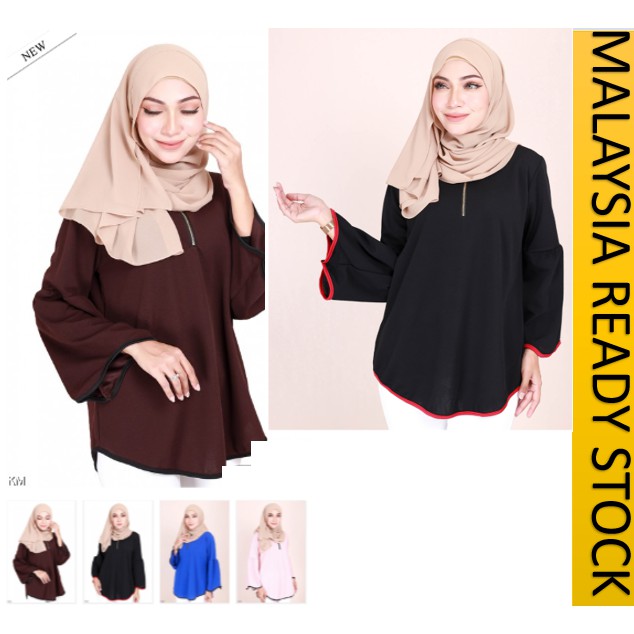 READY STOCK M XL BAJU  BLOUSE  BERZIP DI  DEPAN ELYANAA 