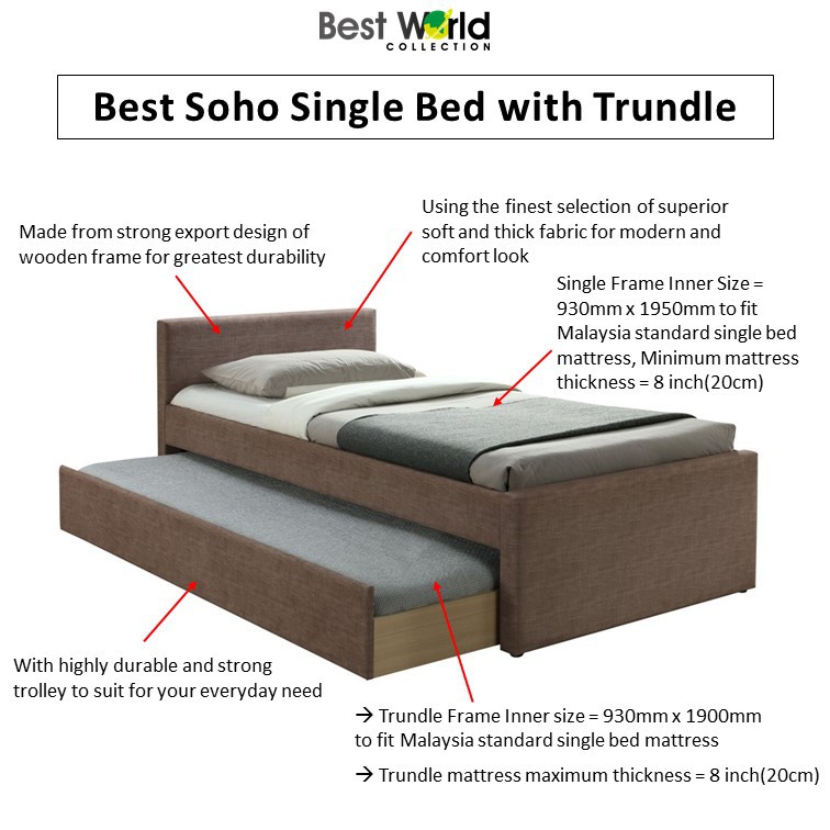 Best Soho Cf 9090 Fabric Single Bed, Standard Single Bed Mattress Thickness