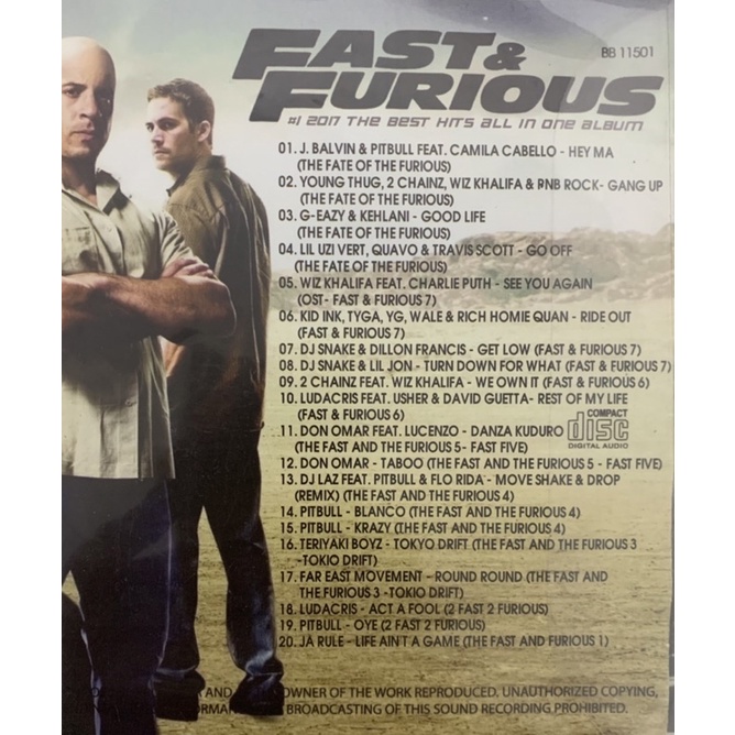 CD Fast & Furious Soundtrack | Shopee Malaysia