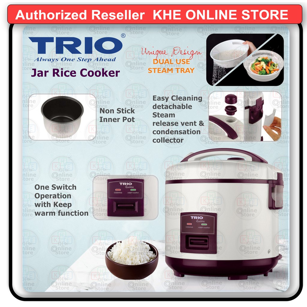 TRIO Rice Cooker TJC-100 (1.0L) Non-Stick Inner Pot Steam Tray Jar Measuring Cup Scoop Cook Auto Keep Warm Easy Cleaning