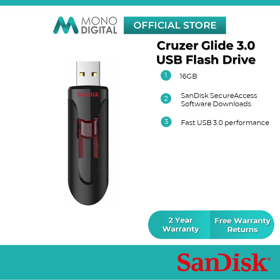 Sandisk Cruzer Glide Retractable USB Pendrive Flash Drive CZ600 USB3.0 (16GB/32GB/64GB/128GB)