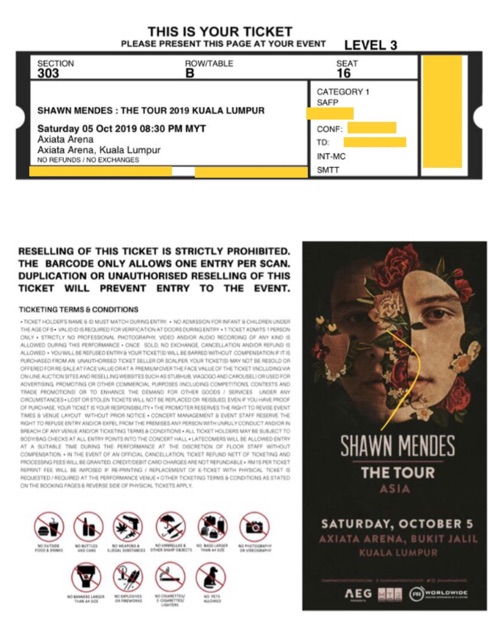 SHAWN MENDES TICKET CAT 1  Shopee Malaysia