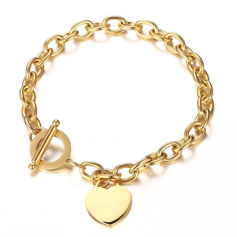 Female Bracelets 316L Stainless Steel Chain Blank Heart