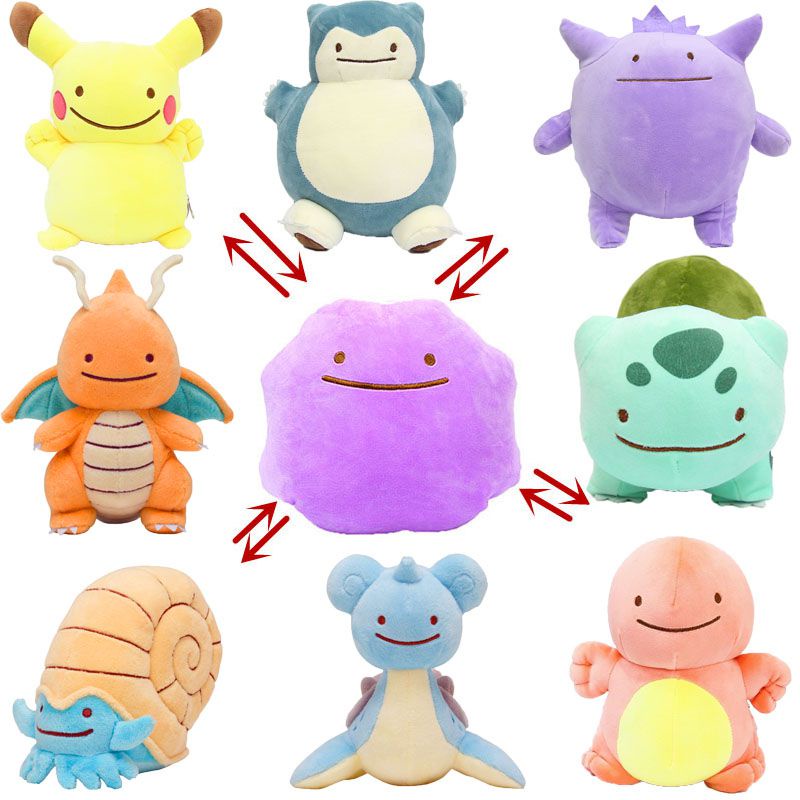 Anime Pokemon Dolls Ditto Reversible Pillow Cushion Transform Pikachu Lapras Bulbasaur Snorlax Stuffed Plush Dolls Toys