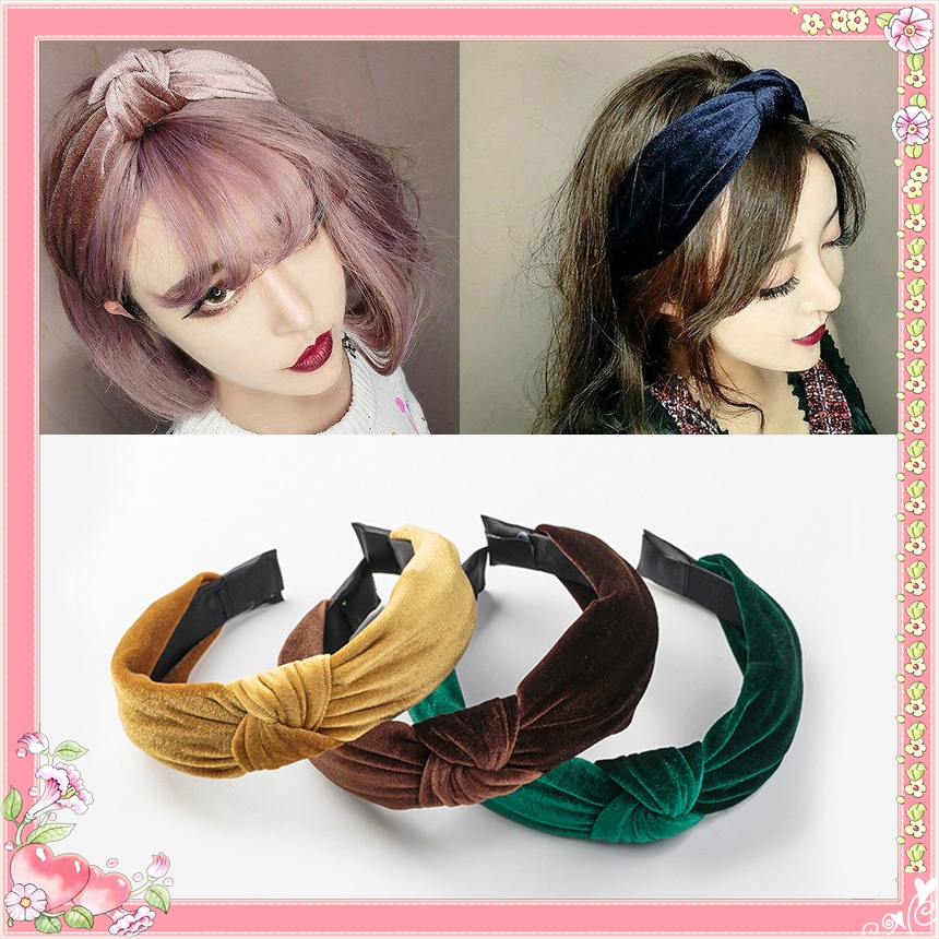 Hot Women/'s Headband Twist Cross Hair Band Wide Side Velvet Solid Color Exotic