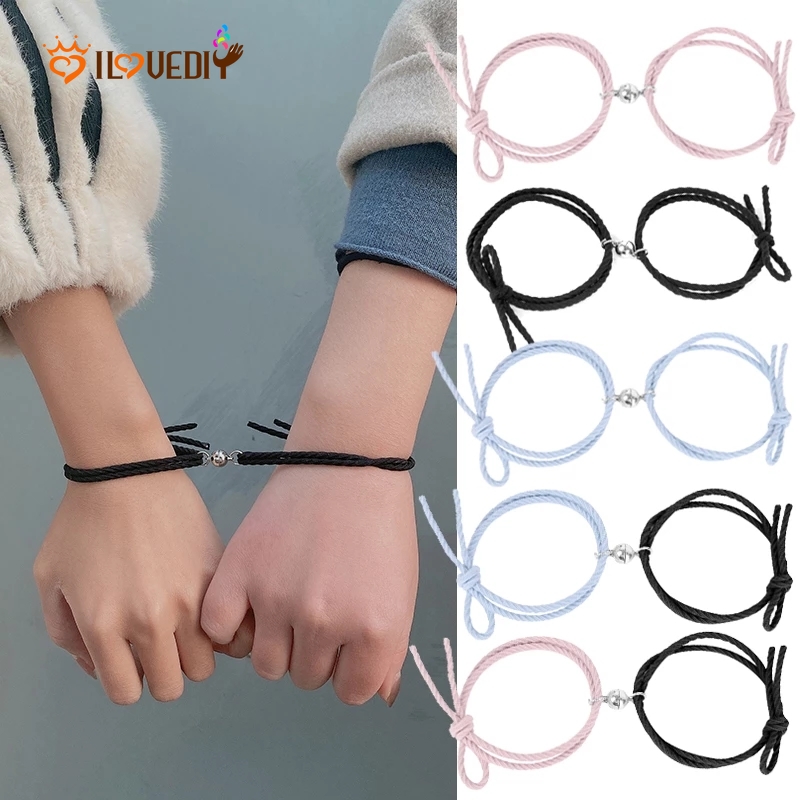 2Pcs Minimalist Lovers Matching Friendship MagneticCouples Distance Matching Bracelets / Mutual Attraction Friendship Braided Rope Bracelet / Charm Couple Bracelets / Gifts Jewellery Accessories for W