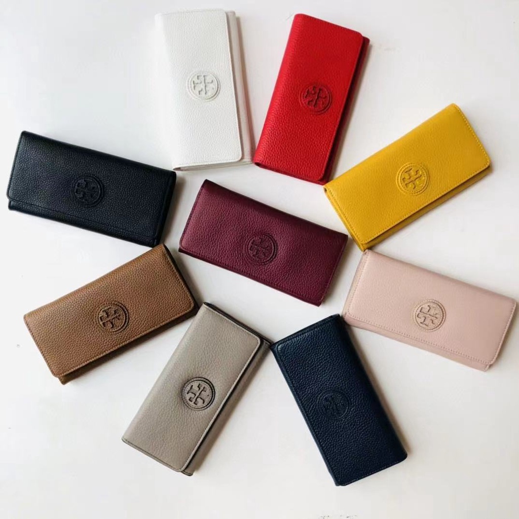 Multi Colors！！】Tory Burch Lady's 2021 New Style 9-Color Top layer cowhide  logo embossed long snap wallet | Shopee Malaysia